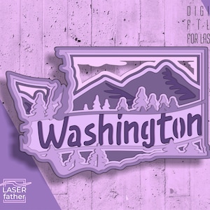 Meerlaagse Washington SVG, AI, CDR digitale bestanden om te downloaden, kaartoverzicht, Xtool Art, Cricut Crafts, 3D-ontwerp voor alle lasermachine