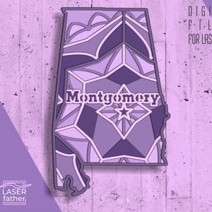 Mehrschichtig Montgomery SVG, AI, CDR Digitale Dateien zum Herunterladen, 3D-Design für alle Laser-Maschine, Alabama State Umriss, Holz Cricut Schneiden