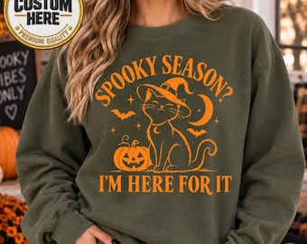 Halloween Cat Sweatshirt, Spooky Season Shirt, Witchy Black Cat Halloween Pullover, Cute Pumpkin Halloween Gift for Women