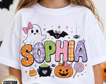 Custom Halloween Shirt Kids, Cute Ghost Bow Shirt, Personalized Girl Halloween TShirt, Halloween Toddler Shirt, Spooky Name Halloween Shirt
