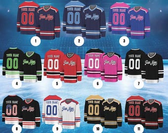 Custom Printed Hockey Jersey, Team Name and Number Design, Game Day Sports Uniform for Fans