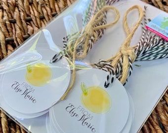 Lemon Personalized Tags, Shop Business Tags, Personalized Gift Tag | Round Circle Tags, Bundles of 25 - Watercolor Lemon Personalized Tags