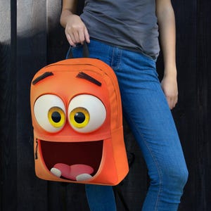 Sac à dos ours Moodies - Blaze à grande gueule | Sac à dos orange pour enfant | Visage drôle de bande dessinée | Cartable pour garçons et filles | Poche pour ordinateur portable