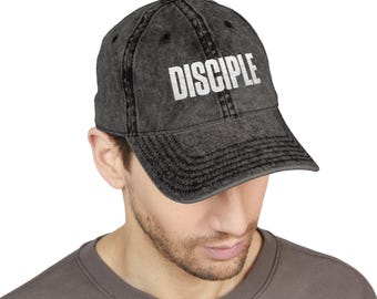 Gorra vintage con bordado de discípulo / Letras blancas desgastadas, gorra de béisbol roja
