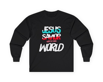 Camiseta de manga larga «Jesús Salvador del Mundo», ropa cristiana