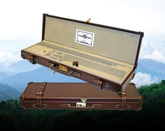 Genuine Brown Leather Covered 20-Gauge Side-By-Side Shotgun Case