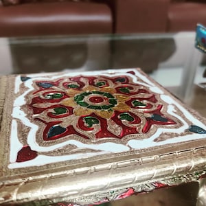 Handcrafted Decorative Bajot | Meenakari Chowki for Pooja & Home Decor | Traditional Painted Metal Platform