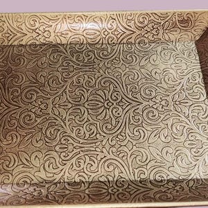 Antique Finish Embossed Metal Tray with Handles – 12&quot;x10&quot;x2.5&quot;