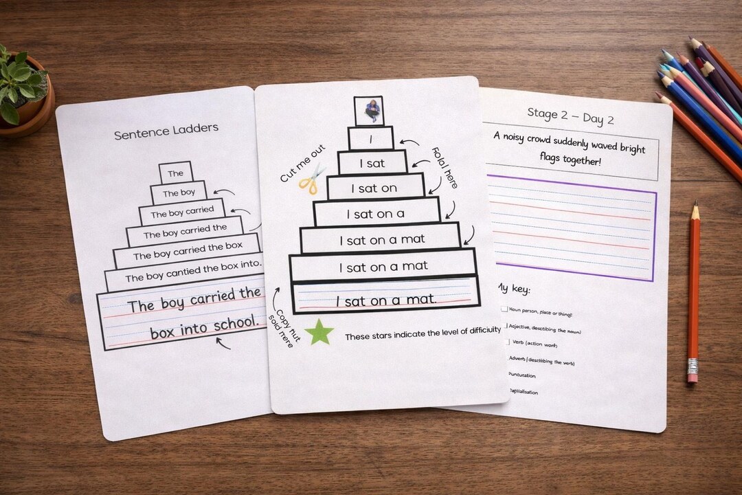Simple Sentence Ladder Sentence Ladder Bundle - KS1 & KS2 Sentence Ladders and SPAG Copywork ...