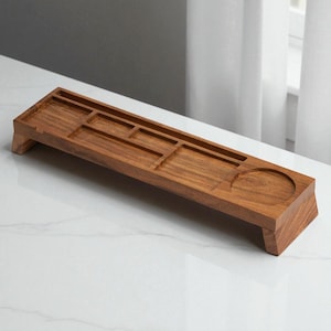 Solid Wood Monitor Stand | Minimalist Desk Organizer with Coffee Holder