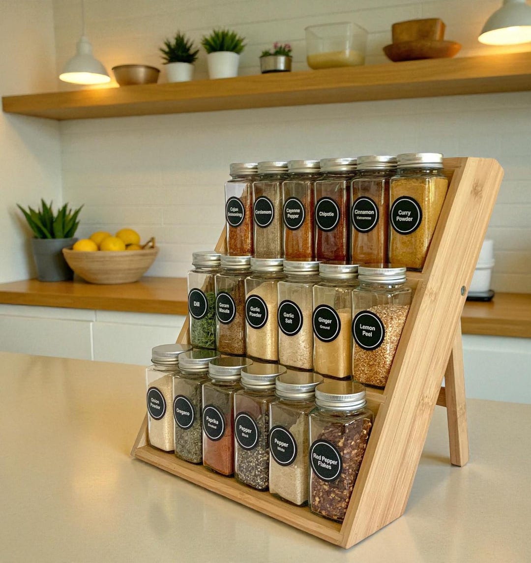 3-tier Bamboo Spice Rack | Kitchen Countertop Organizer - Etsy