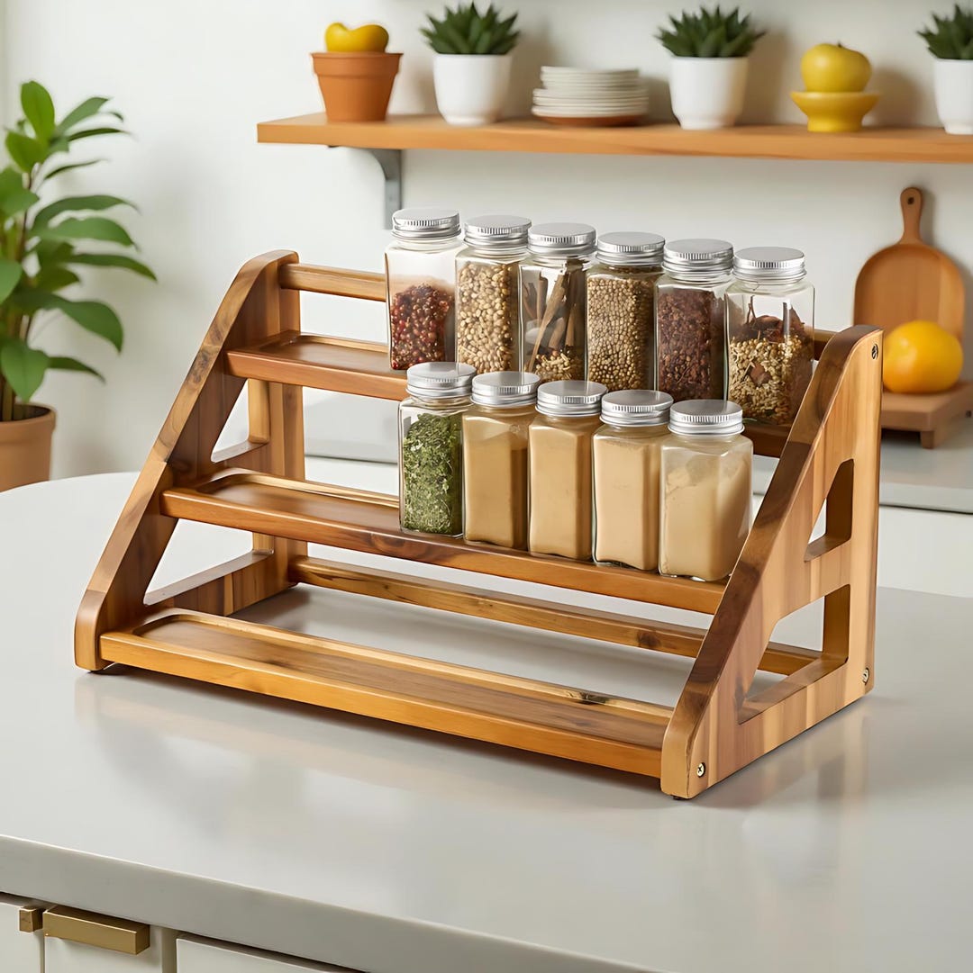 Acacia Wood 3-tier Spice Rack | Rustic Kitchen Organizer - Etsy Australia