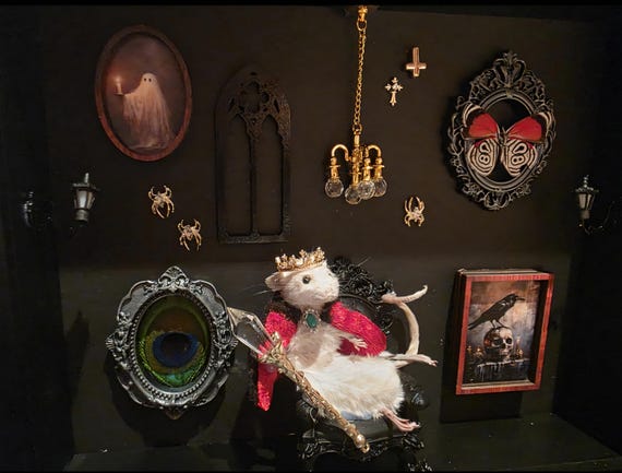 Vampire Mouse Taxidermy | Gothic Mouse | Handmade Miniature Haunted Room | Oddities & Curiosities | Halloween Decor