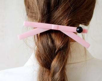 Sefow Rose Hair Barrette  Pale Pink Bow Hair Clip