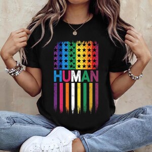 HUMAN LGBT American Flag LGBTQ Rainbow Pride Month Men Women, Lgbt Png, Lesbian Pride Png, American Flag, Lgbt Community Support Png,