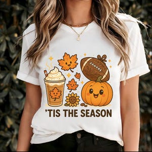 Tis The Season Fall Vibes, Embroidered Pumpkin Spice Latte Shirt, Embroidered Fall Shirt, Touchdown Fall shirt, Embroidered Thanksgiving Tee