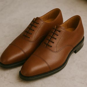Handmade Brown Leather Oxford Shoes – Classic Cap-Toe Dress Shoes for Men