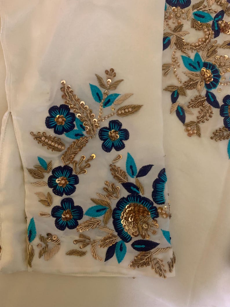 Abito in seta Sheesha ricamato con Dupatta in organza / Abito indiano pakistano immagine 6