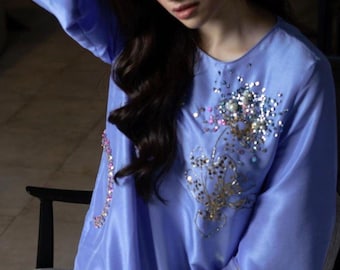 Pink Silk 3-Piece Suit |Muse Work Embroidery | Organza Dupatta | Pakistani Indian Wedding & Party Wear