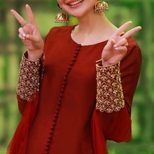 hania amir red velvet dress Hania Amir Velvet Dress