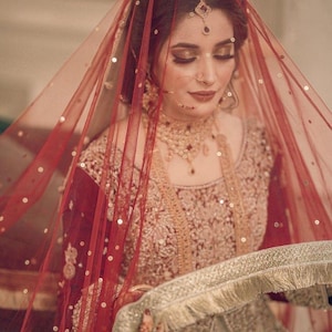 Custom Bridal Dupatta | Net or Organza | Kiran Lace 4 Sided | Nikah & Mehndi Dupatta | All Colors