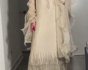 Pailletten Seide Pakistani Kleid mit Organza Dupatta: Benutzerdefinierte Abendkleidung