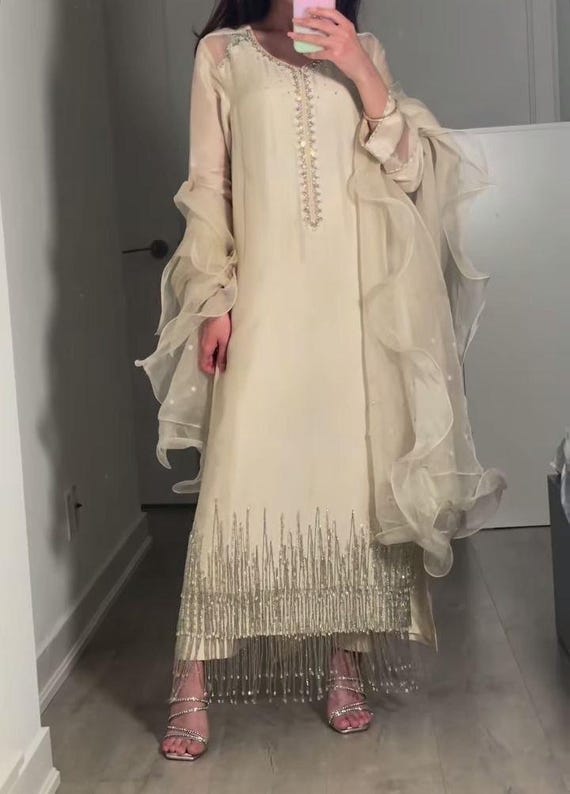 Sequin Silk Pakistani Dress With Organza Dupatta: Custom Formal Wear - Etsy