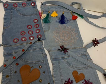 Upcycled Denim Crossbody| Handmade jeans purse|Boho shoulder bag for women