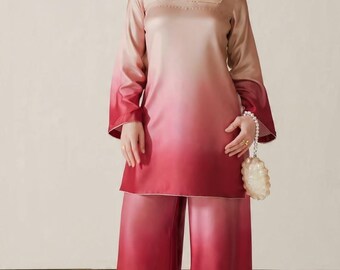 Elegante abito in seta bicolore da donna / Abito caftano ombre di lusso / Abbigliamento modesto nero e magenta / Colore personalizzato disponibile