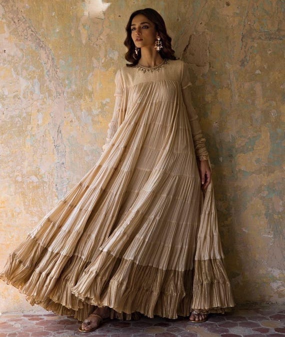 crushed organza dress Embroidered Crushed Frock Dress