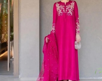 Hand bestickt Seide pakistanische Brautkleid mit Organza Dupatta