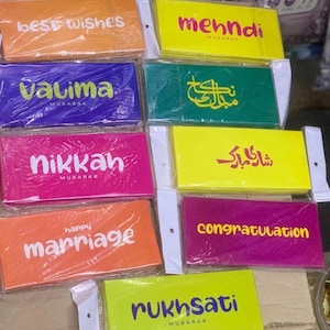 Buste da matrimonio colorate / Nikah, Rukhsati, Mehndi, Valima, migliori auguri e buste regalo