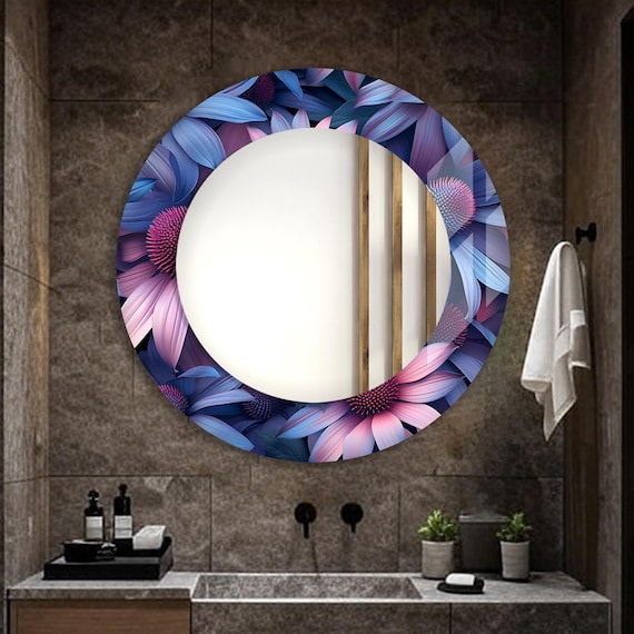 Spiegel aus gehärtetem Glas mit Blumenmuster: Elegante, UV-bedruckte Wandkunst
