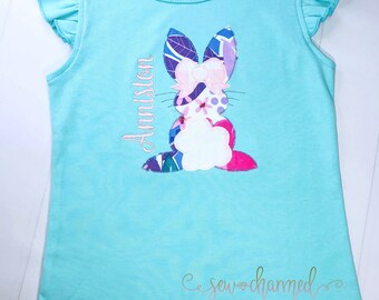 Girl’s Bunny Rabbit Tee/ Girls Applique Easter Shirt/ Personalized Applique Bunny Shirt/ Girls Ruffle Tee
