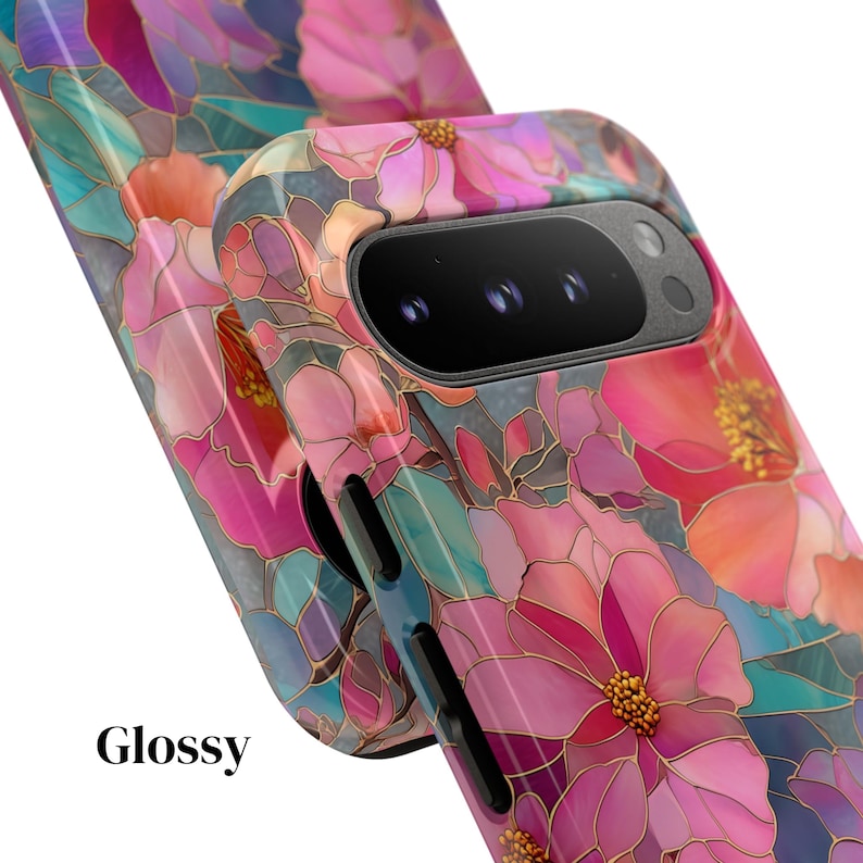Floral Stained Glass Effect Google Pixel Case 9 9Pro 9A 8 8A 8Pro 7 7A 6A 5A Colorful Pastel Tough Phone Cover Artistic Cute Gift for Her image 3