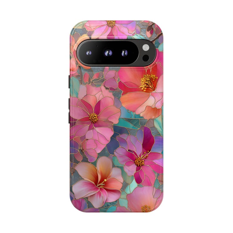 Floral Stained Glass Effect Google Pixel Case 9 9Pro 9A 8 8A 8Pro 7 7A 6A 5A Colorful Pastel Tough Phone Cover Artistic Cute Gift for Her image 8