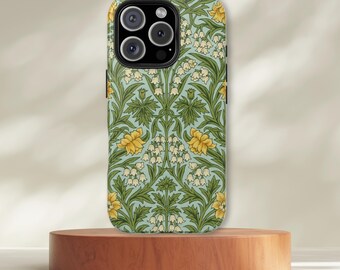 iPhone Hülle Blumenmuster Maiglöckchen Mai Blume William Morris Style Phone Tough Cover Vintage Botanical 16 Pro Max 15 14 Plus 13 12
