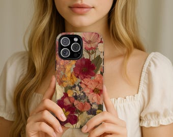 Gepresste Blumen Druck (Keine Echten Blumen) iPhone Hülle Poppy Art Tough Floral Phone Cover für 17 Pro Max 16 15 14 13 12 Bunte Natur Design