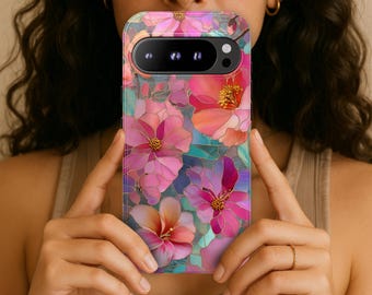 Floral Stained Glass Effect Google Pixel Case 9 9Pro 9A 8 8A 8Pro 7 7A 6A 5A Colorful Pastel Tough Phone Cover Artistic Cute Gift for Her