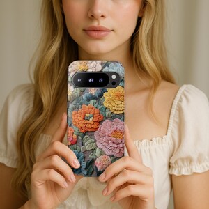 Blumen gestickter Druck Google Pixel Hülle 9 9Pro 9A 8 8A 8Pro 7 7A 6A 5A Bunte Pastell Tough Phone Cover Nettes künstlerisches Geschenk für Sie