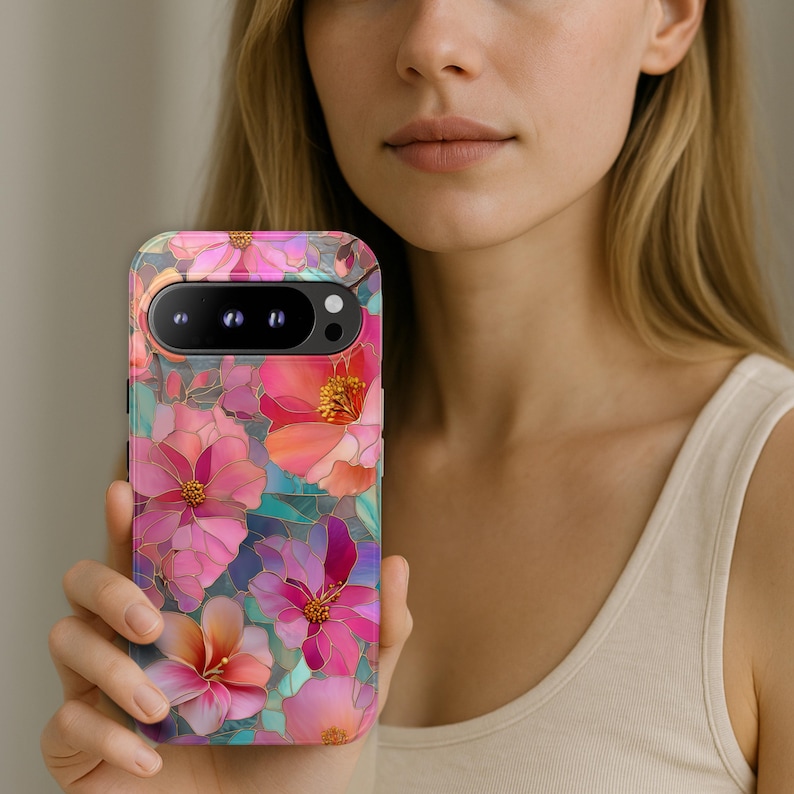 Floral Stained Glass Effect Google Pixel Case 9 9Pro 9A 8 8A 8Pro 7 7A 6A 5A Colorful Pastel Tough Phone Cover Artistic Cute Gift for Her image 5