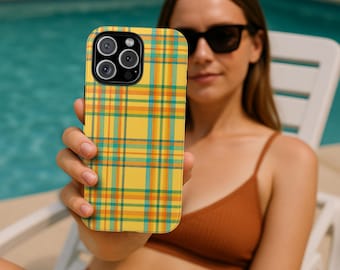 Tough iPhone Case Summer Plaid Americana Vacation Vibes Preppy Phone Cover for 16 Pro Max 15 14 13 12 Cute Elegant Gift for Her or Friend