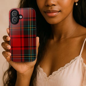 Rot karierte iPhone Hülle, Tartan Weihnachten Urlaub Preppy Handyhülle für 17 Pro Max 16 15 14 13 12 altes Geld ästhetisches Geschenk für Sie oder einen Freund Bild 4