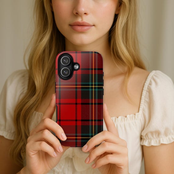 Red Plaid iPhone Case, Tartan Christmas Holiday Preppy Phone Cover for 17 Pro Max 16 15 14 13 12 Old Money Aesthetic Gift for Her or Friend