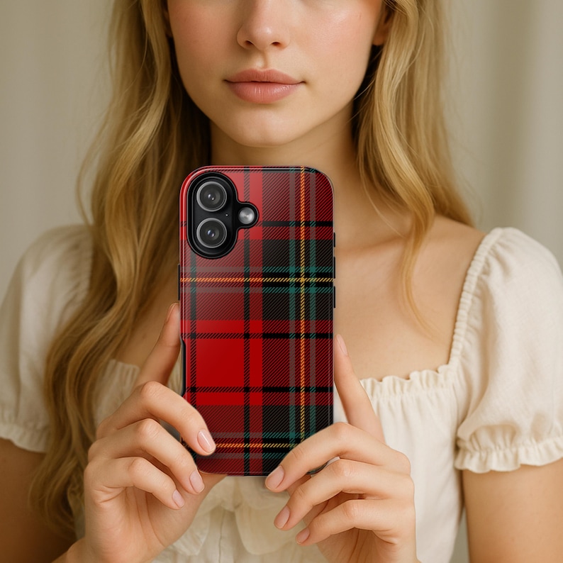 Rot karierte iPhone Hülle, Tartan Weihnachten Urlaub Preppy Handyhülle für 17 Pro Max 16 15 14 13 12 altes Geld ästhetisches Geschenk für Sie oder einen Freund Bild 1