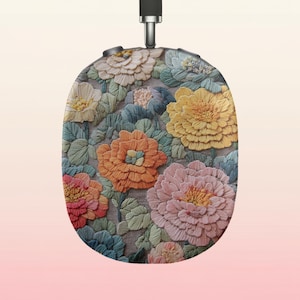 Pastel Floral Embroidered Print AirPods Max Case Ear Cup Cover Coquette Aesthetic Headphones Accessory Cute Gift for Her or Me