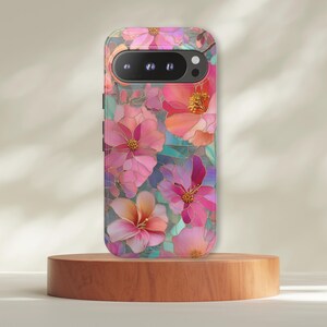 Floral Stained Glass Effect Google Pixel Case 9 9Pro 9A 8 8A 8Pro 7 7A 6A 5A Colorful Pastel Tough Phone Cover Artistic Cute Gift for Her image 4
