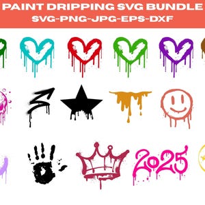 Paint Dripping SVG Bundle, Melting Cricut Dripping Paint Cut Files Drip Silhouette Liquid Clipart Slime Vector Art Png Dxf Eps Jpg.