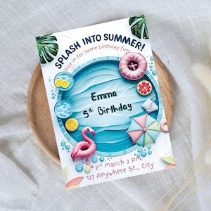 Editable Pool Party Invitation, Girl Pool Birthday Party, Pastel Invite, Summer Birthday Party, Swimming Party, Digital, Printable.
