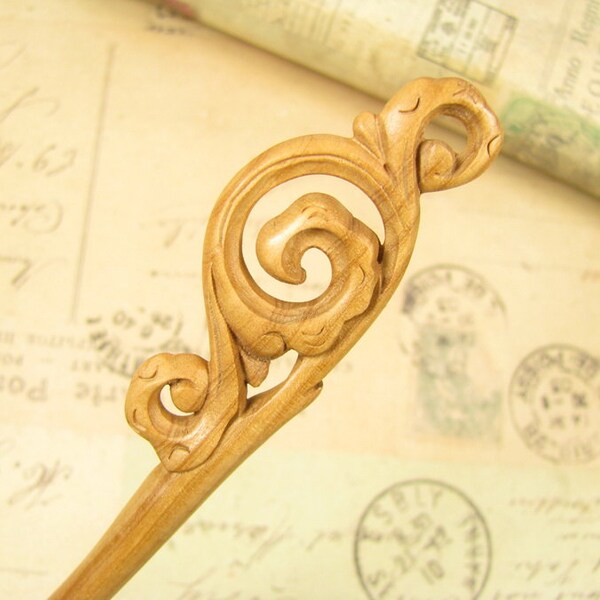 Exquisite Handmade Wooden Hair Stick Peach Wood